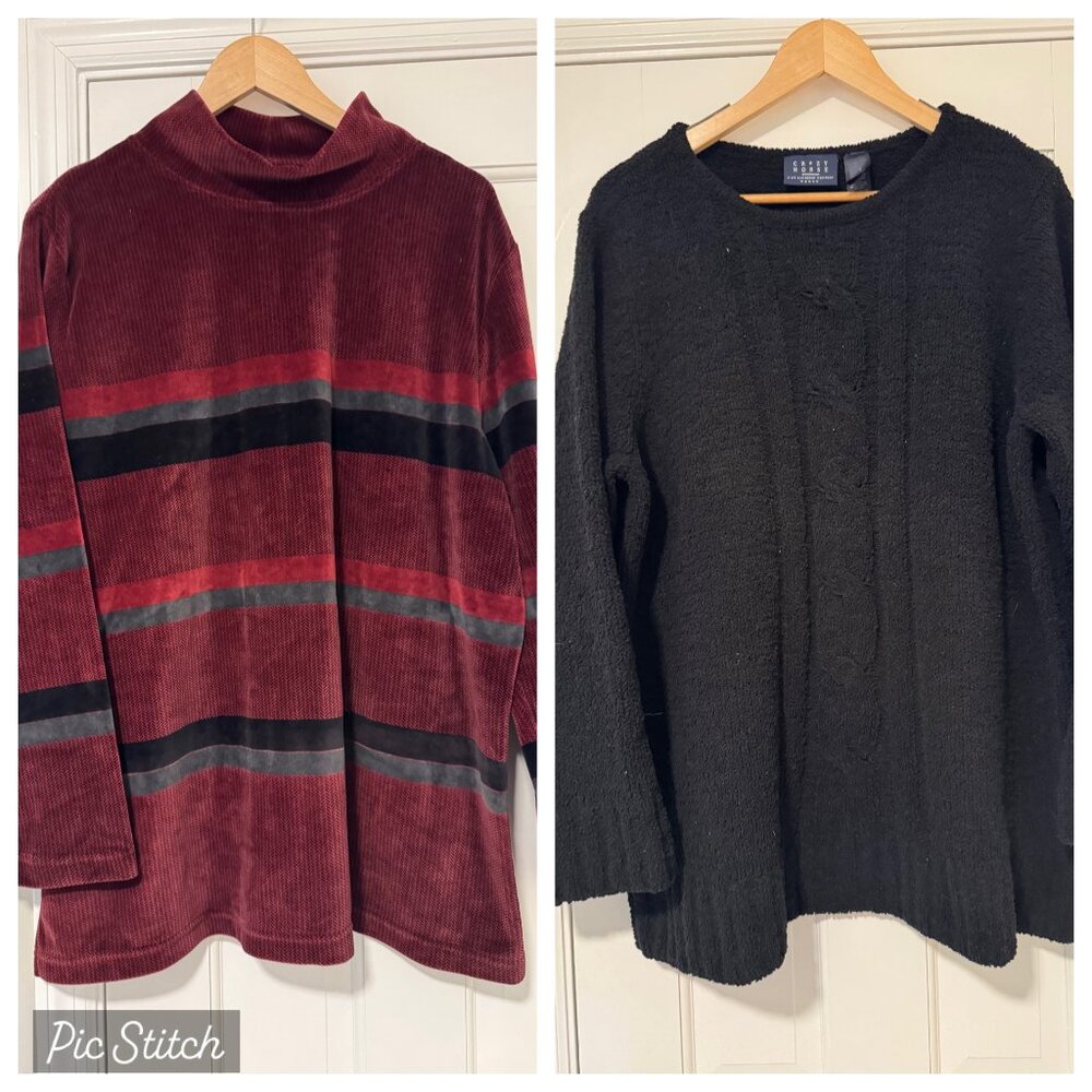 Bundle Lot Wmn 1X Crazy Horse Liz Claiborne Sweaters Black Cable Knit NWT Velour